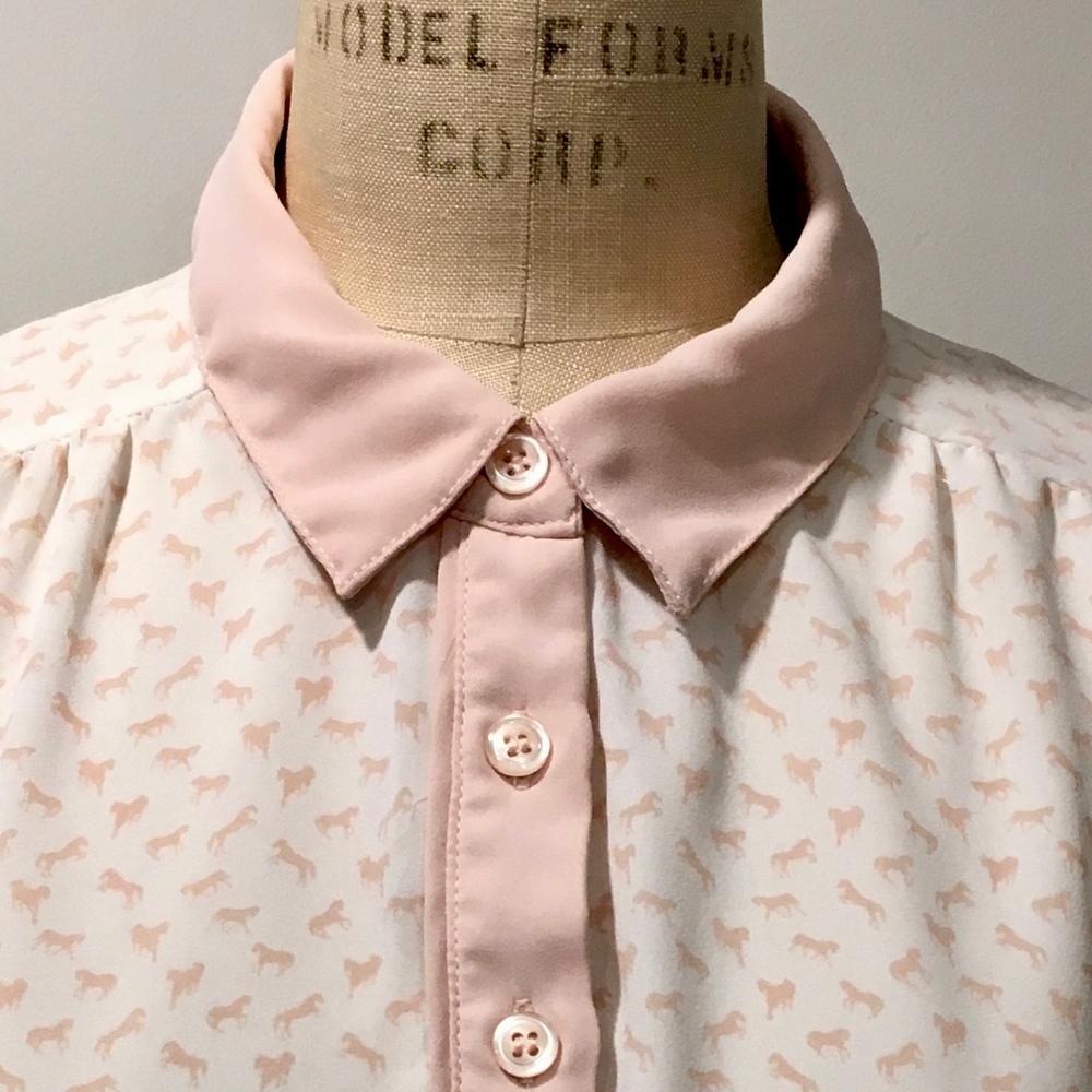 Free People Horse Blouse Novelty Womens White Pink